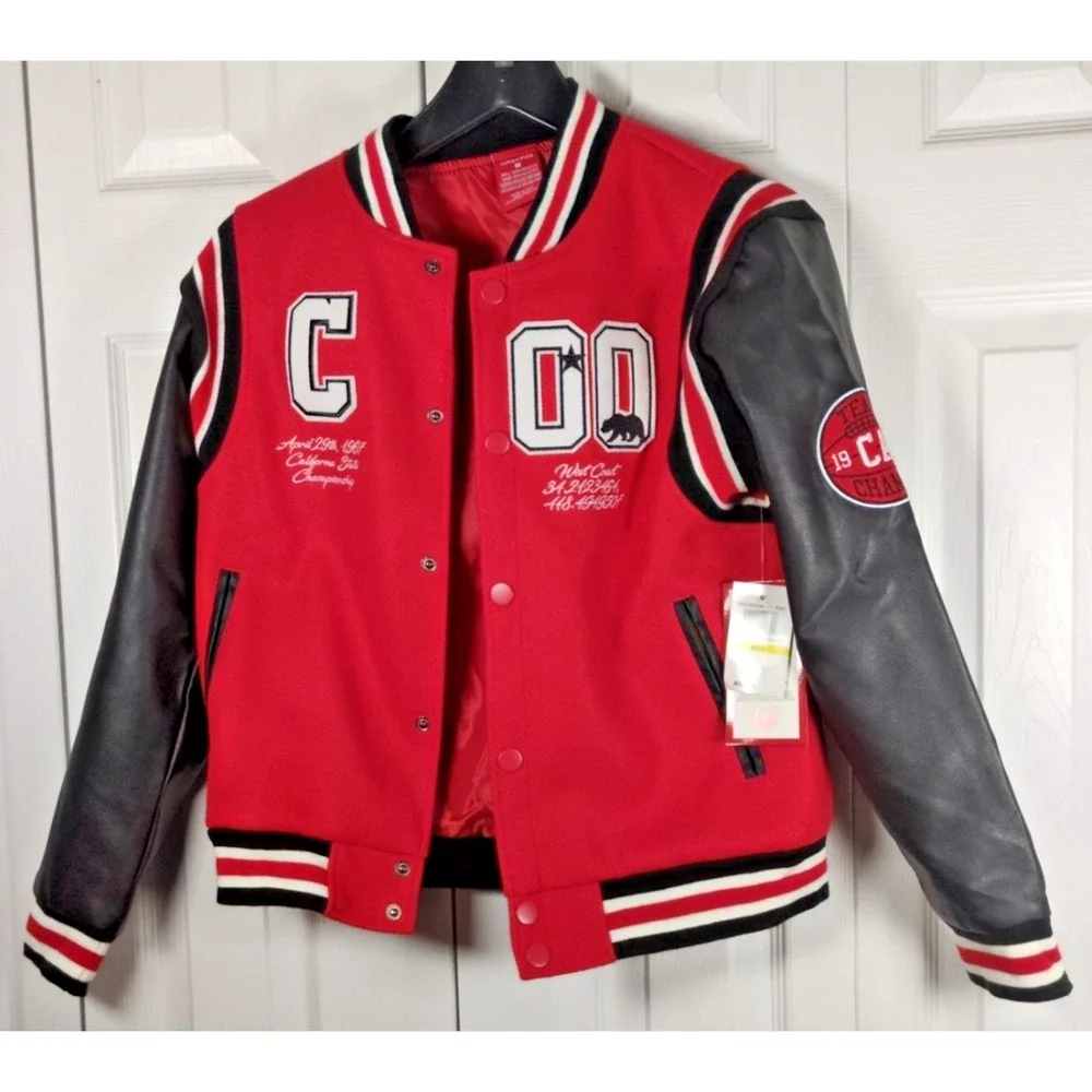 Ring of Fire Stallion Varsity Jacket Boys Med Red Faux Leather Wool Blend NWT